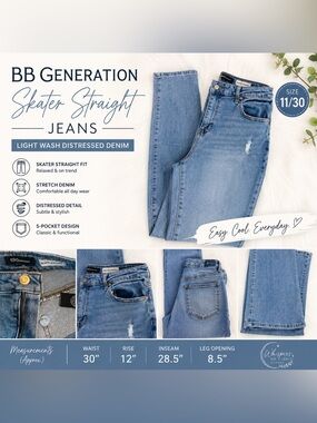 BB Generation Skater Straight Jeans | Size 11/30 | Distressed Light Wash Denim